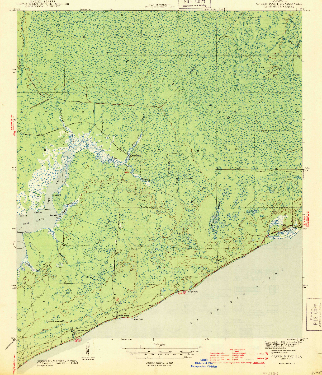 USGS 1:31680-SCALE QUADRANGLE FOR GREEN POINT, FL 1944