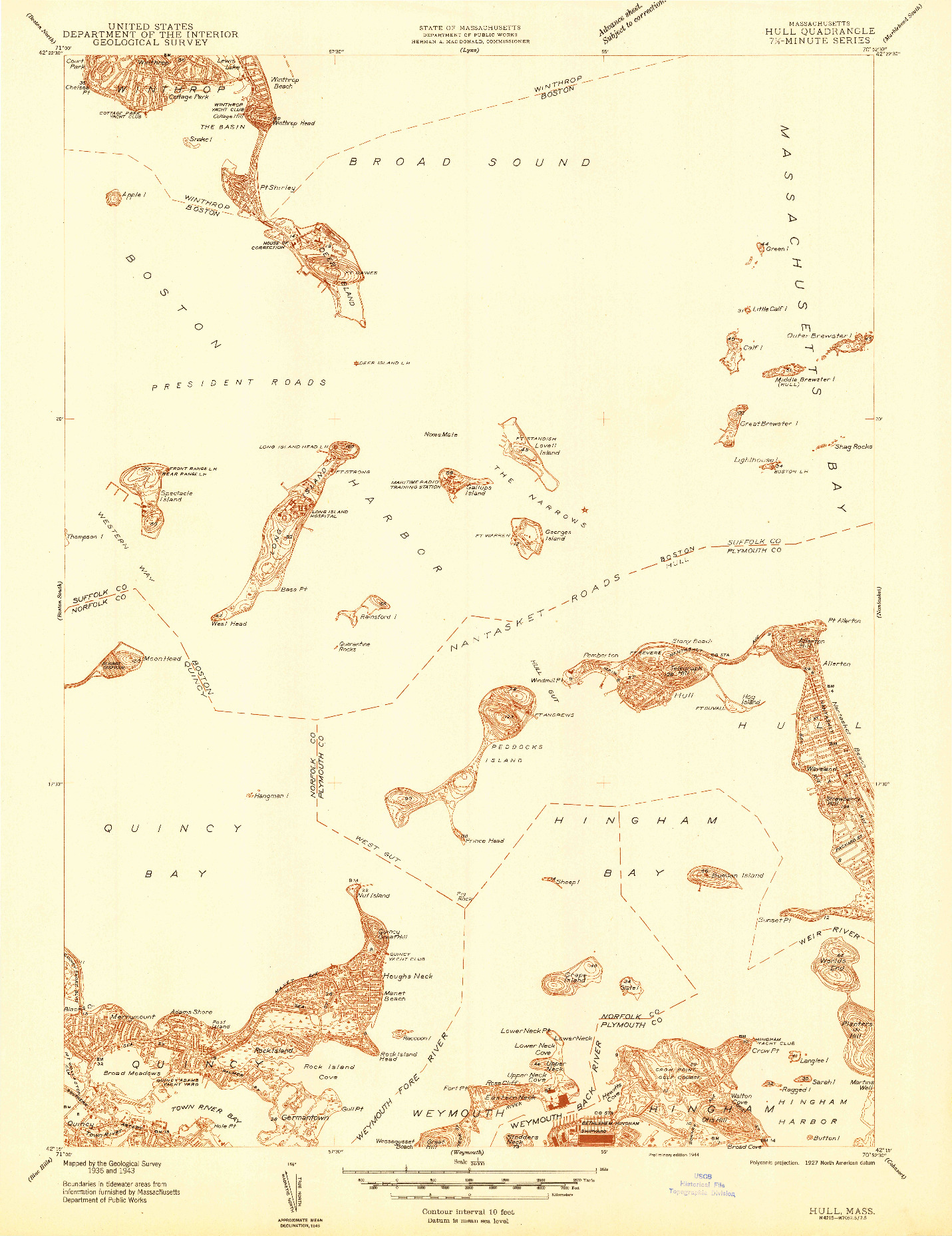 USGS 1:24000-SCALE QUADRANGLE FOR HULL, MA 1944