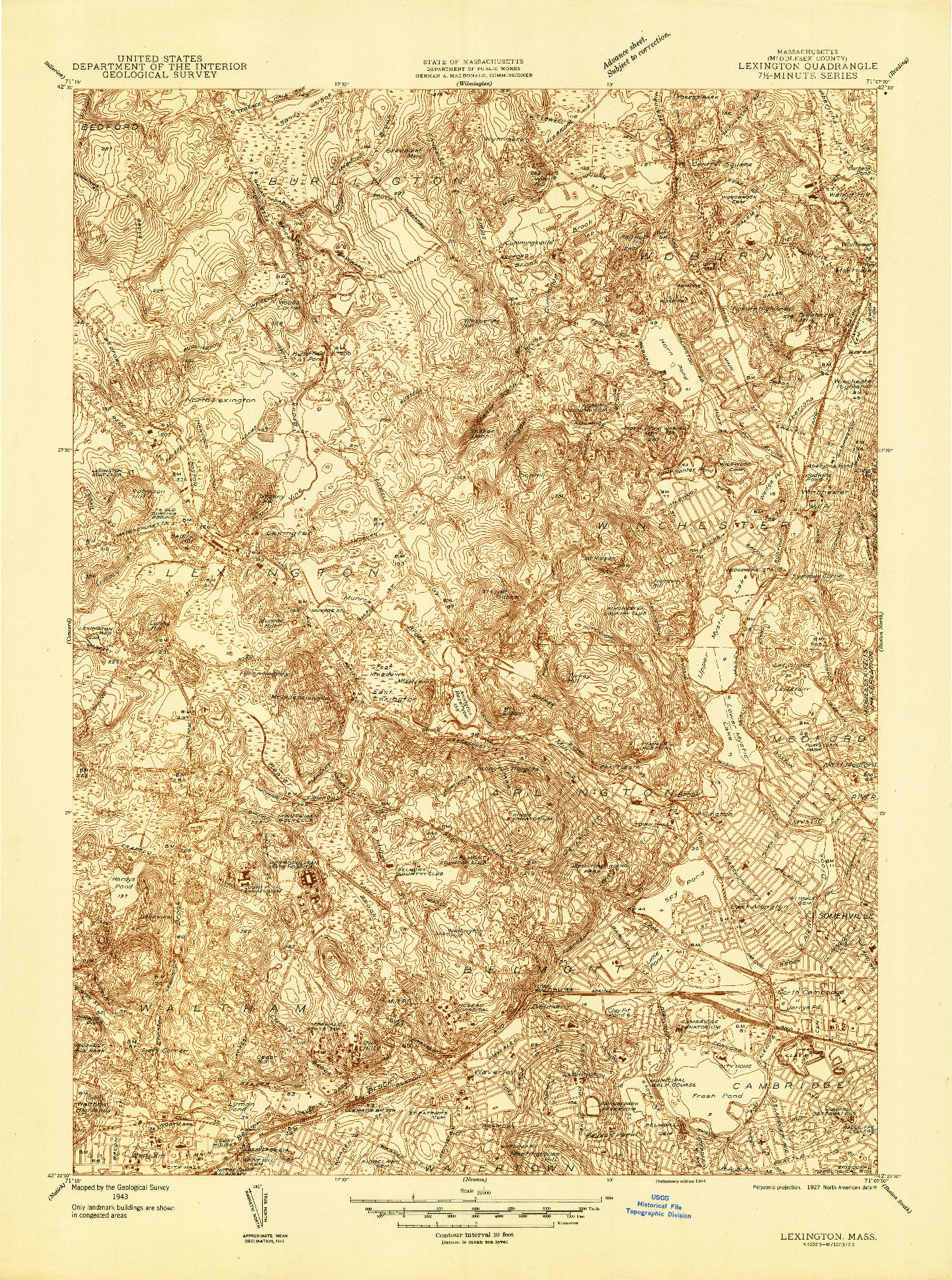 USGS 1:24000-SCALE QUADRANGLE FOR LEXINGTON, MA 1944