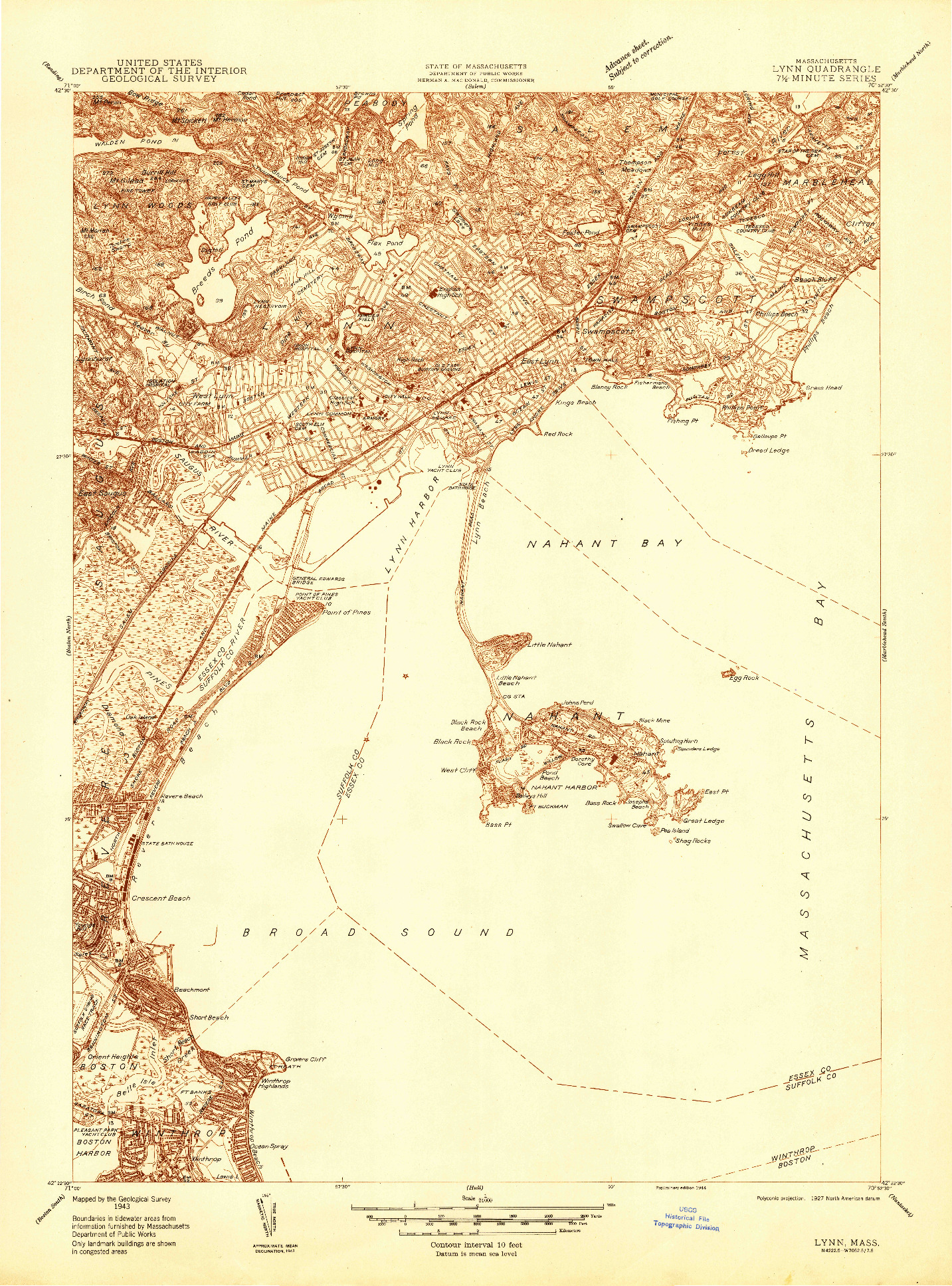 USGS 1:24000-SCALE QUADRANGLE FOR LYNN, MA 1944