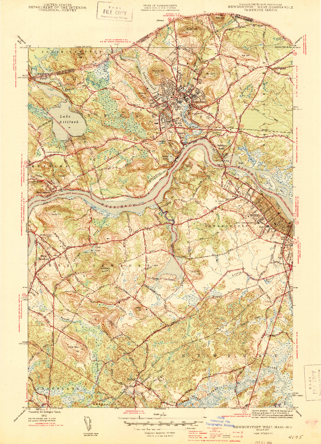 USGS 1:31680-SCALE QUADRANGLE FOR NEWBURYPORT WEST, MA 1944