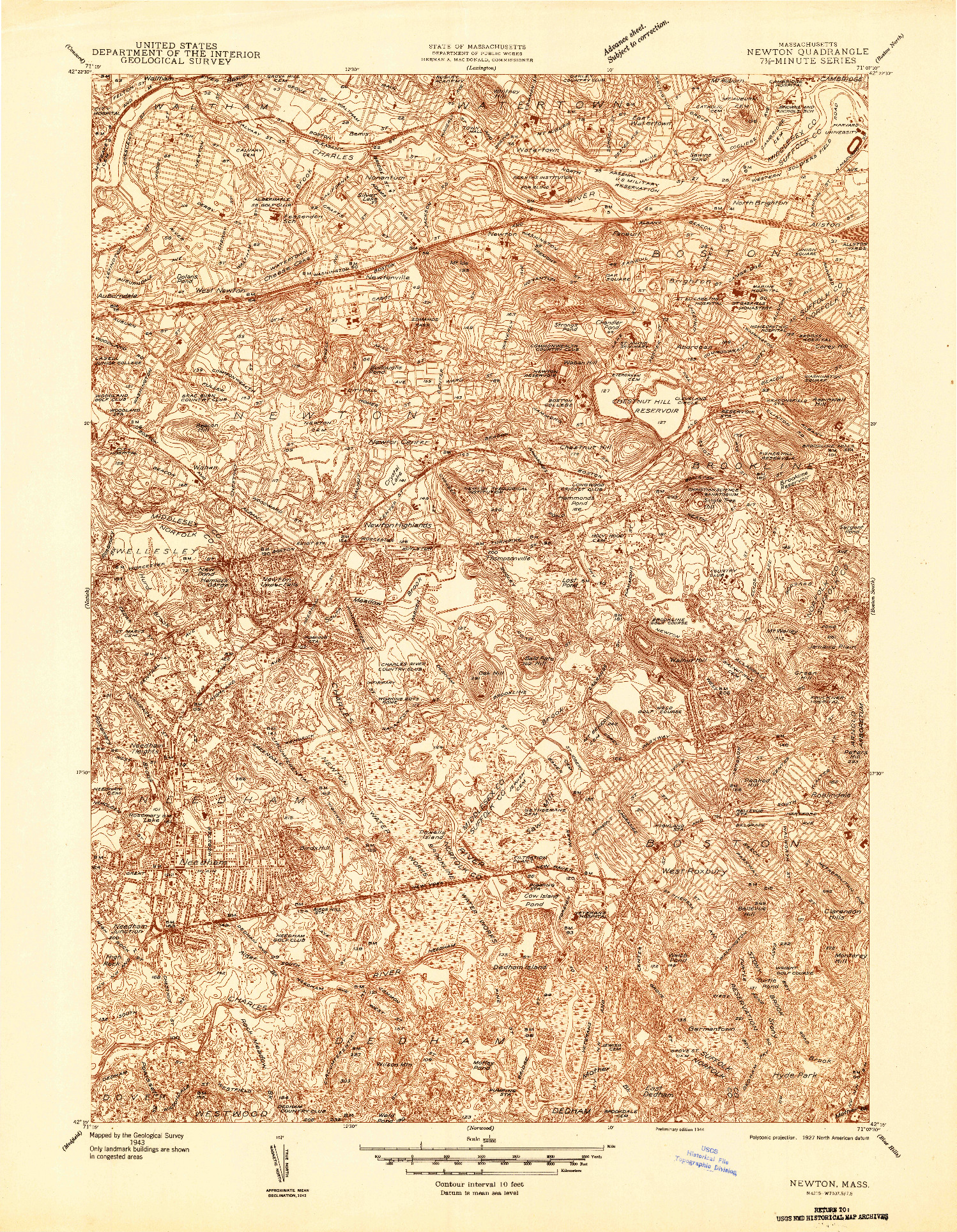 USGS 1:24000-SCALE QUADRANGLE FOR NEWTON, MA 1944