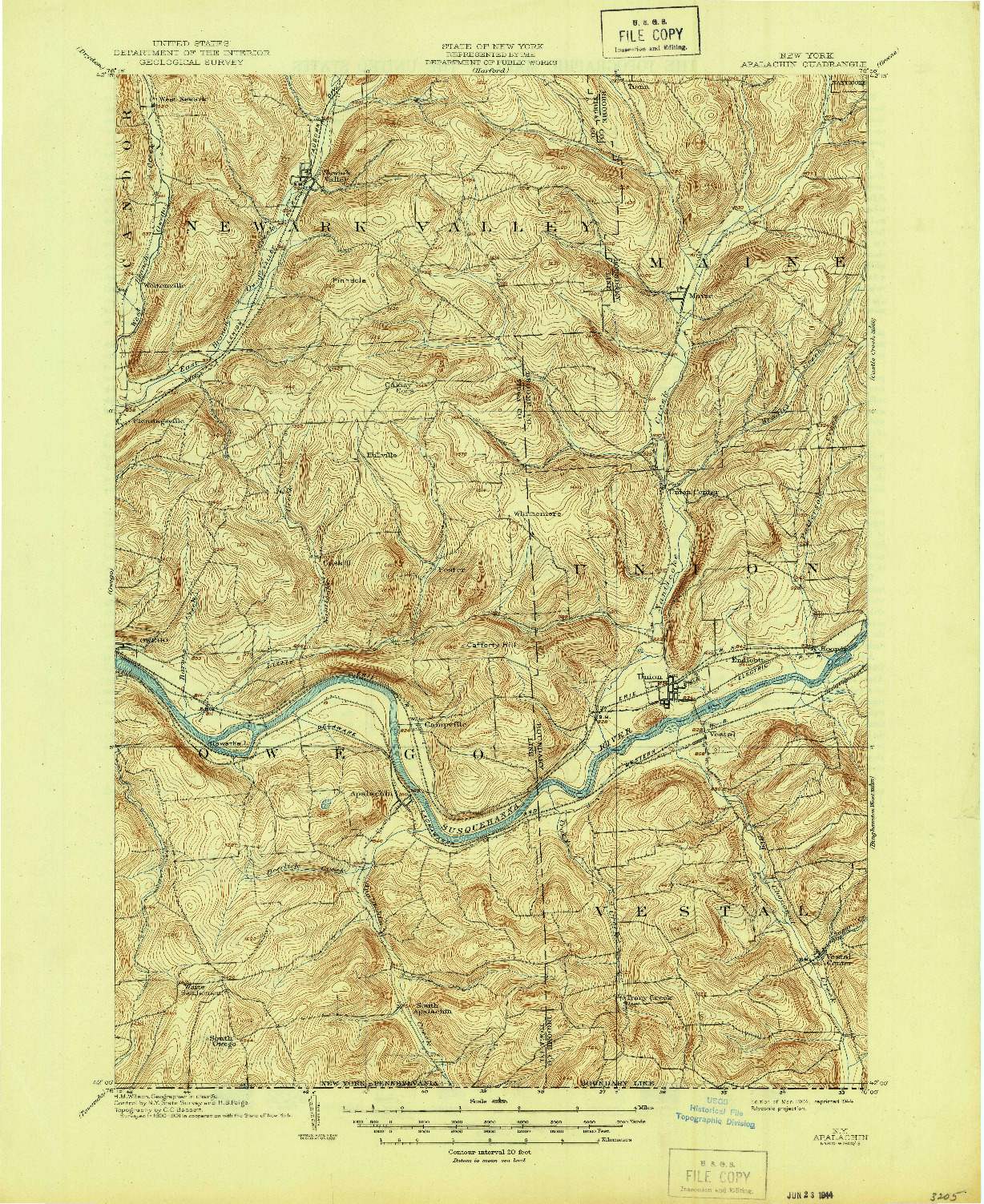 USGS 1:62500-SCALE QUADRANGLE FOR APALACHIN, NY 1904