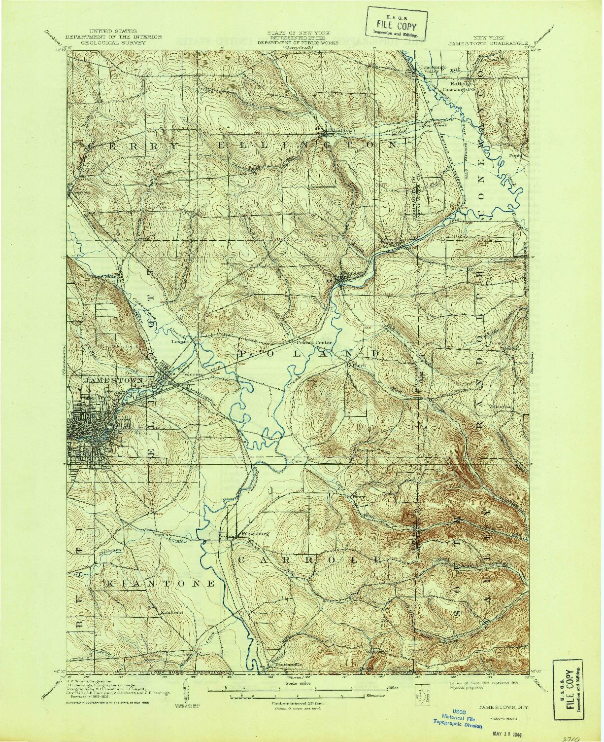 USGS 1:62500-SCALE QUADRANGLE FOR JAMESTOWN, NY 1905