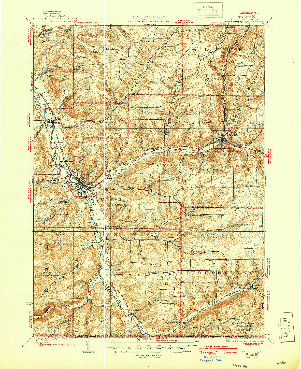 USGS 1:62500-SCALE QUADRANGLE FOR WELLSVILLE, NY 1926