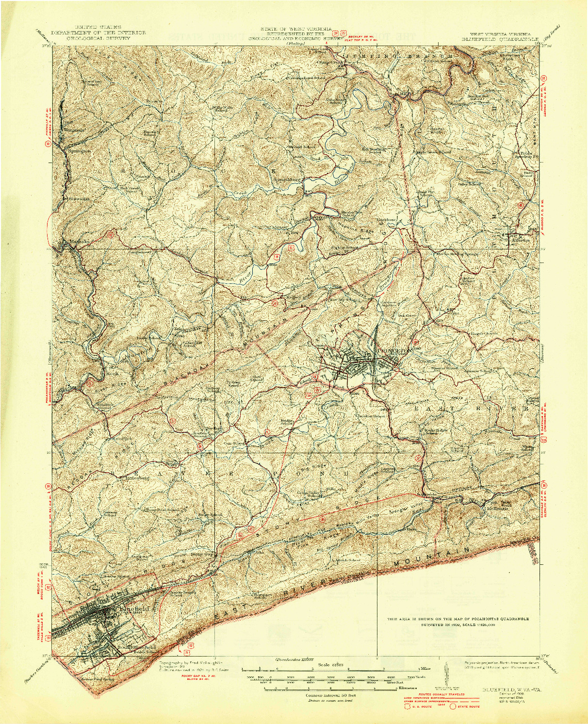 USGS 1:62500-SCALE QUADRANGLE FOR BLUEFIELD, WV 1926