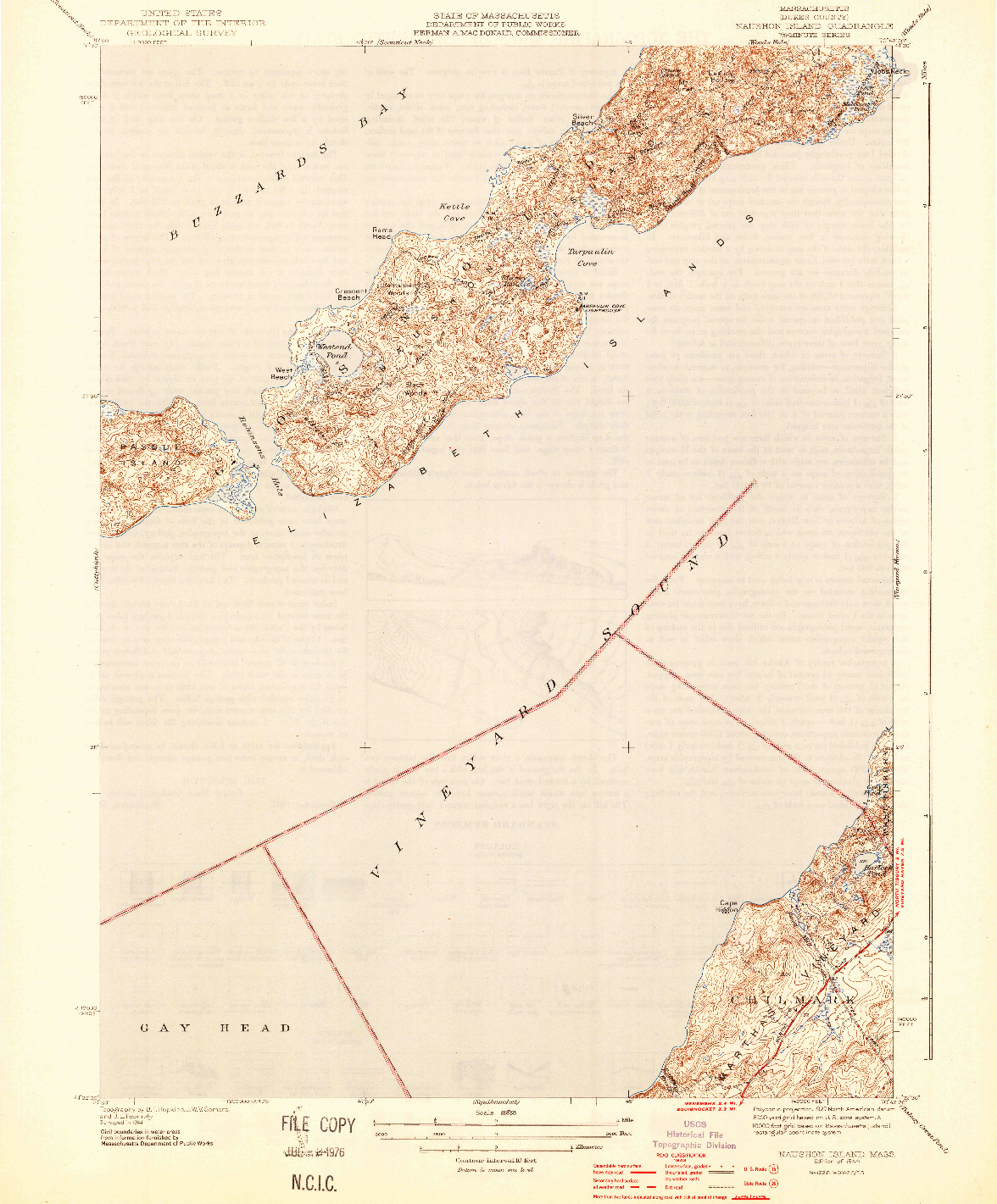 USGS 1:31680-SCALE QUADRANGLE FOR NAUSHON ISLAND, MA 1944