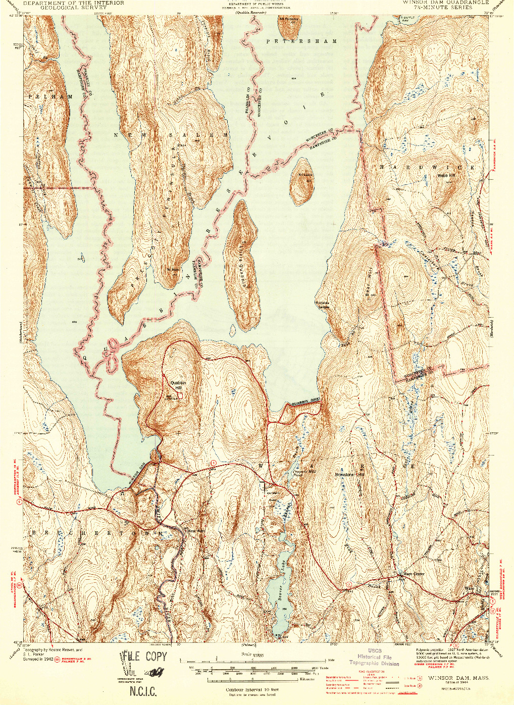 USGS 1:31680-SCALE QUADRANGLE FOR WINSOR DAM, MA 1944