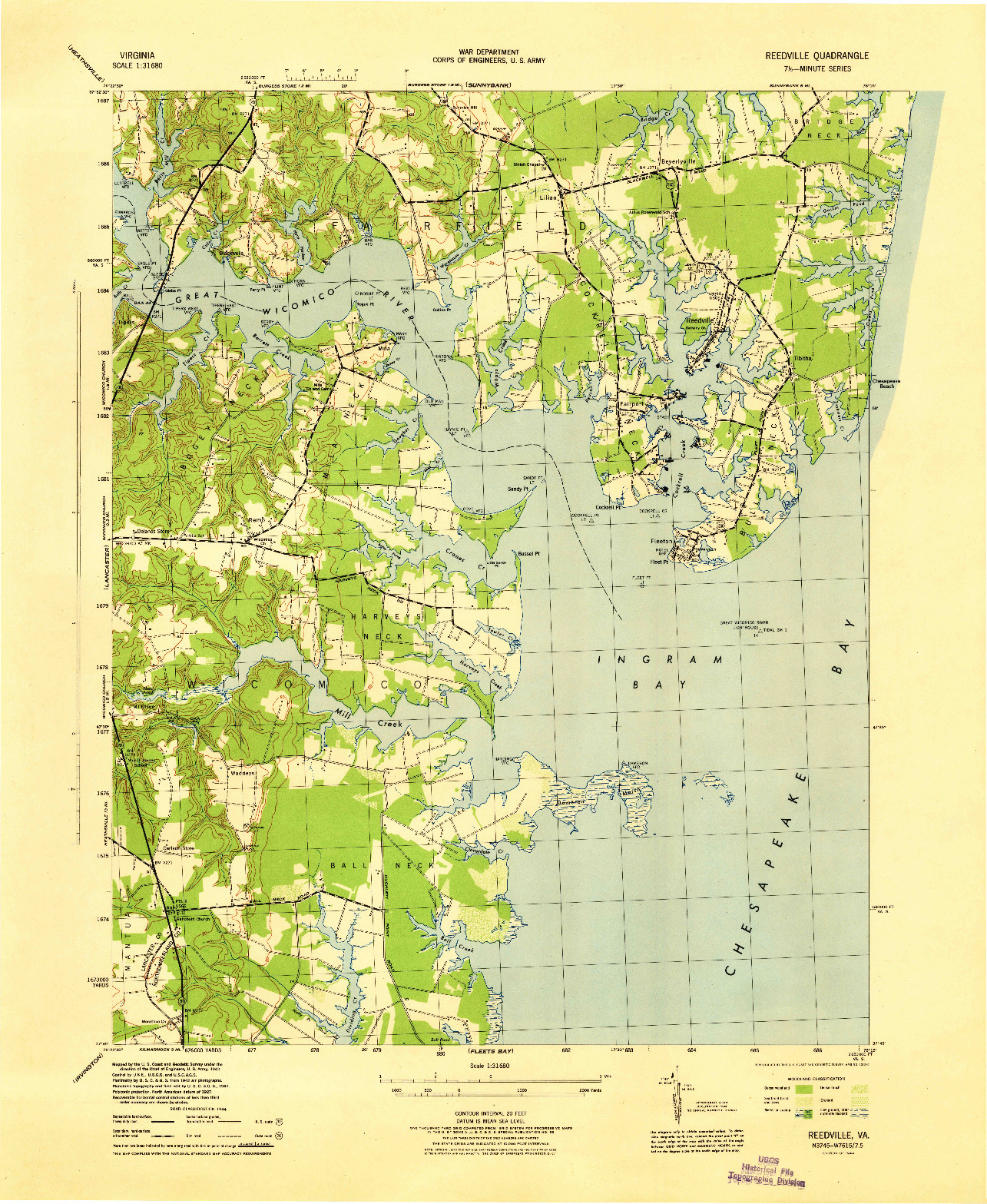 USGS 1:31680-SCALE QUADRANGLE FOR REEDVILLE, VA 1944