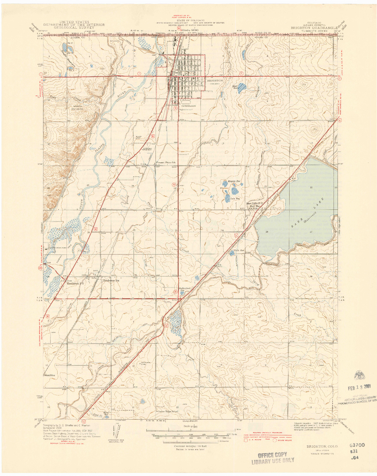 USGS 1:31680-SCALE QUADRANGLE FOR BRIGHTON, CO 1944