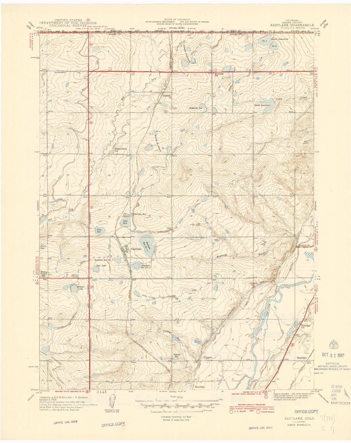 USGS 1:31680-SCALE QUADRANGLE FOR EASTLAKE, CO 1944