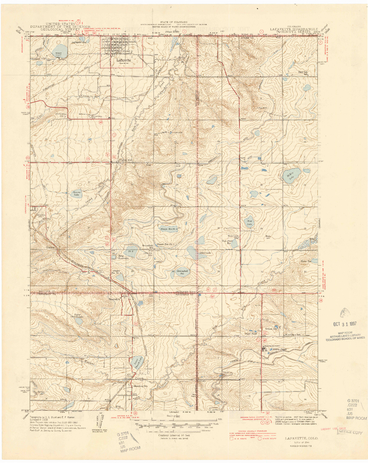 USGS 1:31680-SCALE QUADRANGLE FOR LAFAYETTE, CO 1944