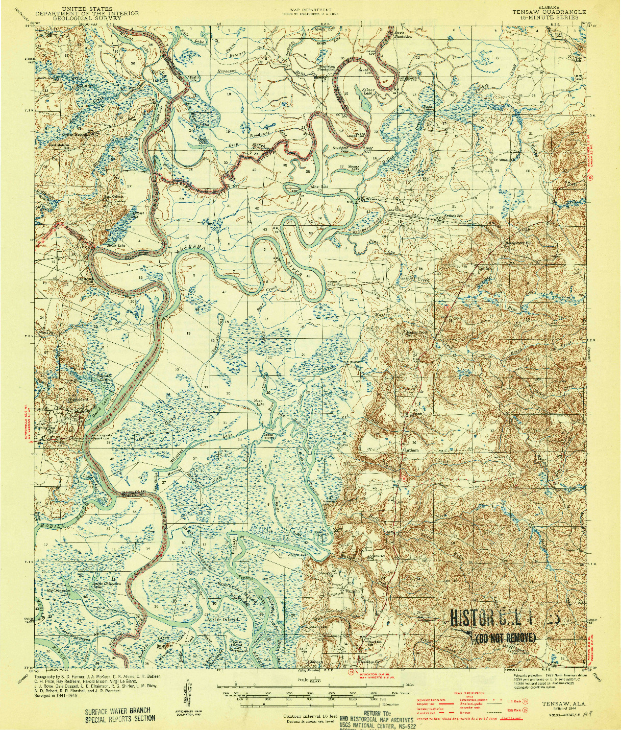 USGS 1:62500-SCALE QUADRANGLE FOR TENSAW, AL 1944