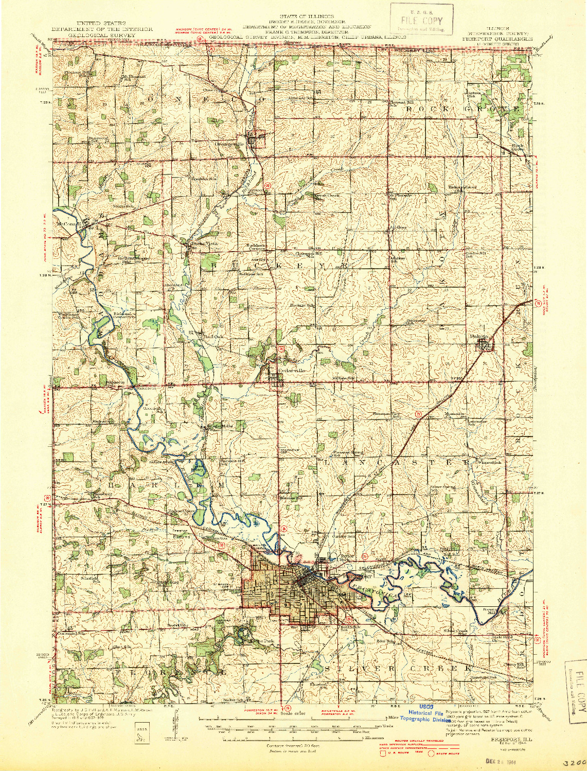 USGS 1:62500-SCALE QUADRANGLE FOR FREEPORT, IL 1944