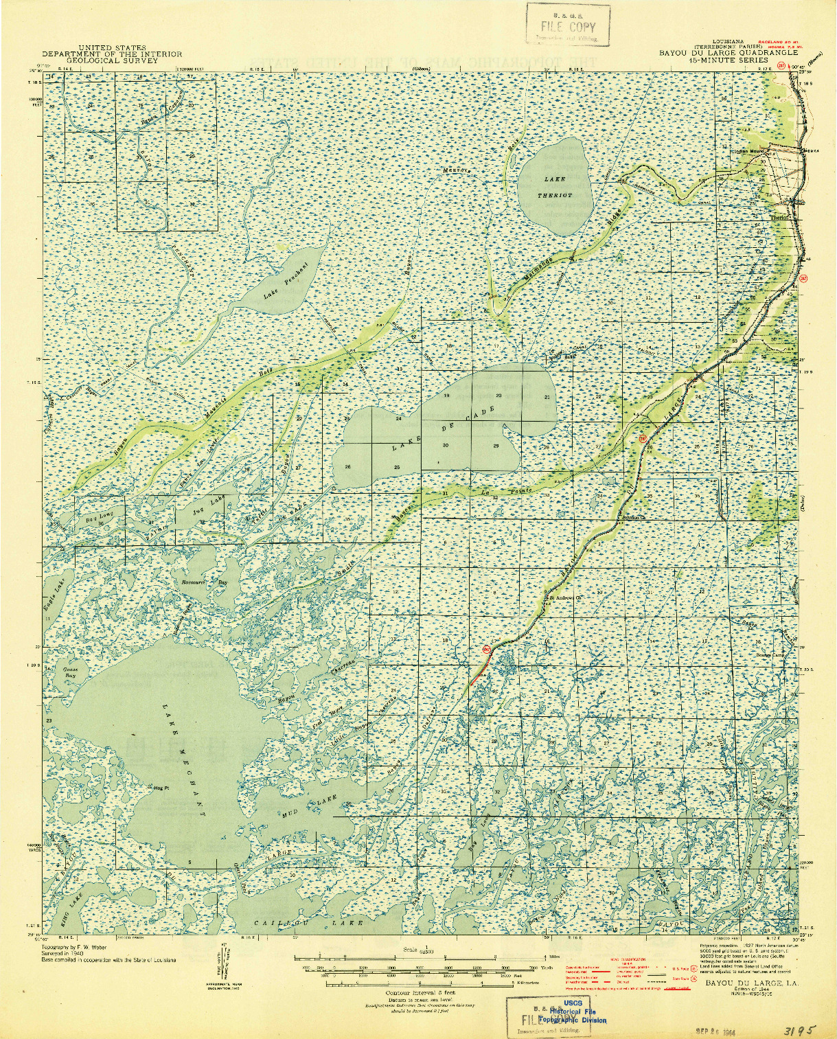 USGS 1:62500-SCALE QUADRANGLE FOR BAYOU DU LARGE, LA 1944