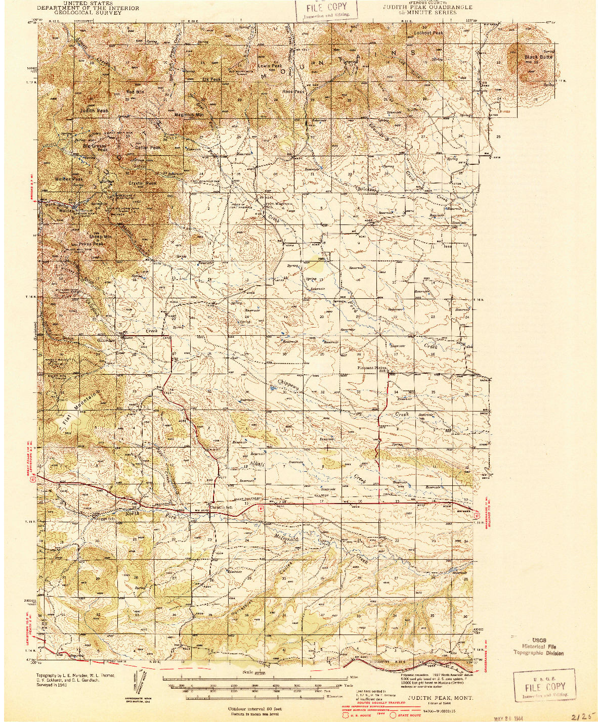 USGS 1:62500-SCALE QUADRANGLE FOR JUDITH PEAK, MT 1944