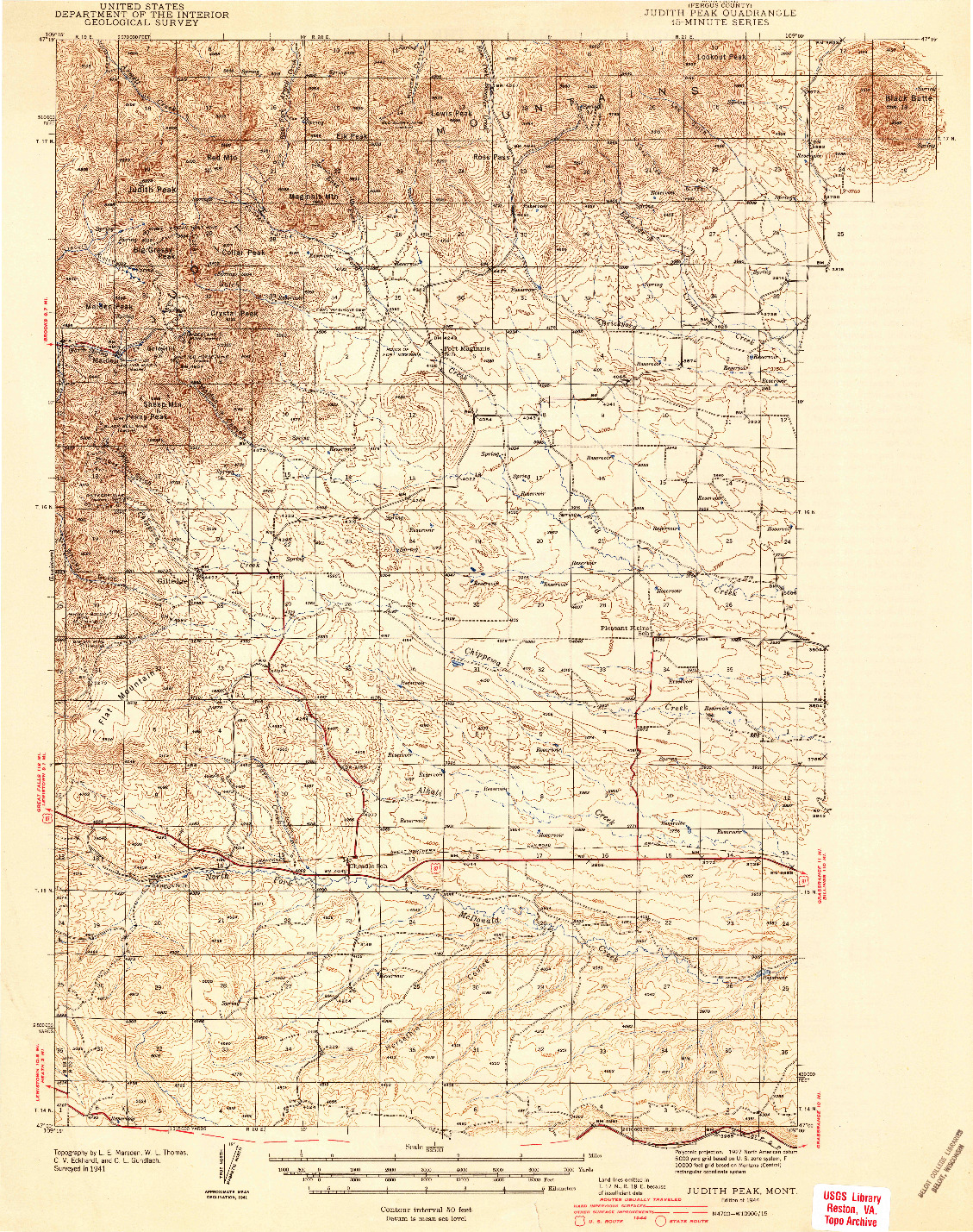 USGS 1:62500-SCALE QUADRANGLE FOR JUDITH PEAK, MT 1944