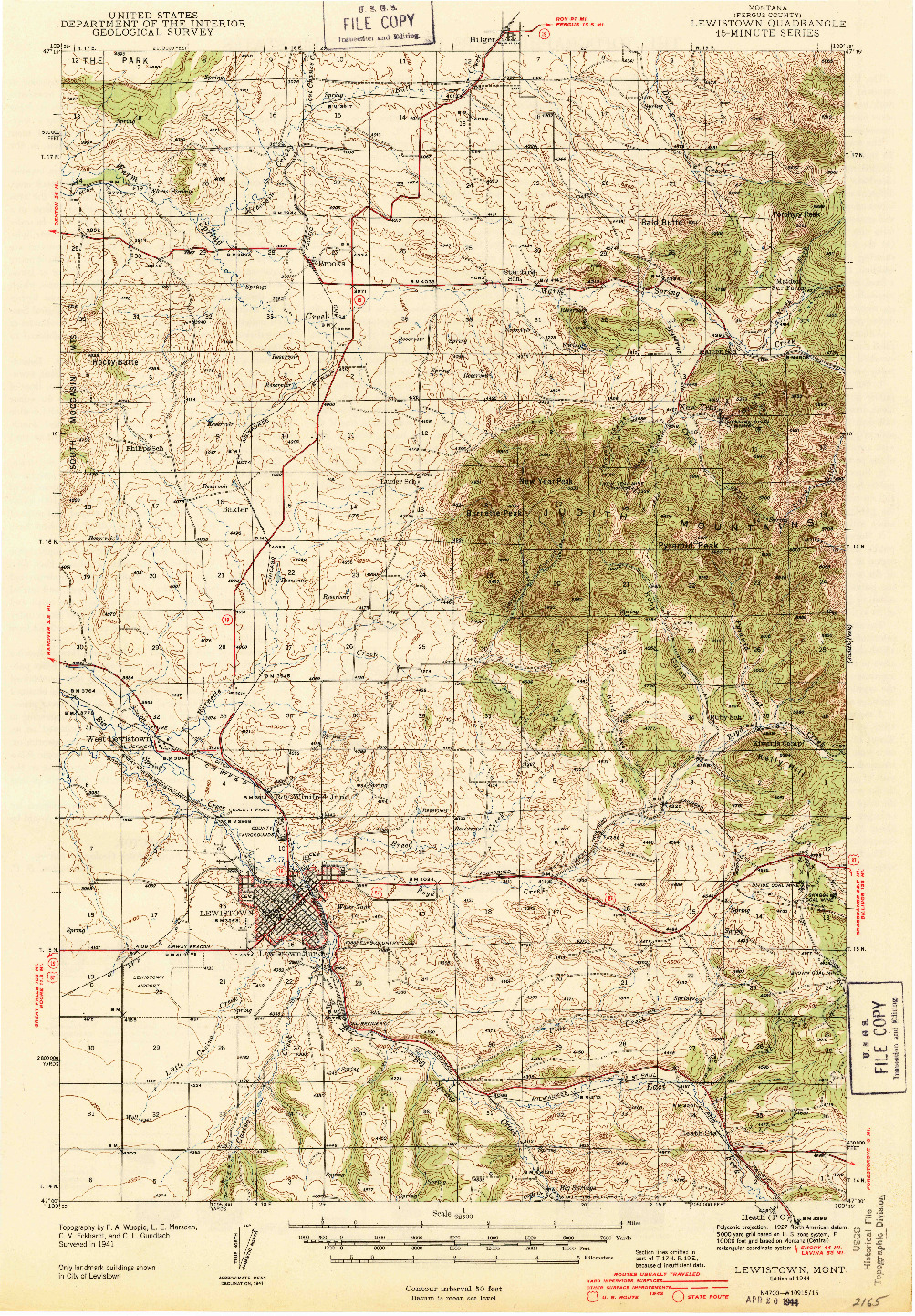 USGS 1:62500-SCALE QUADRANGLE FOR LEWISTOWN, MT 1944
