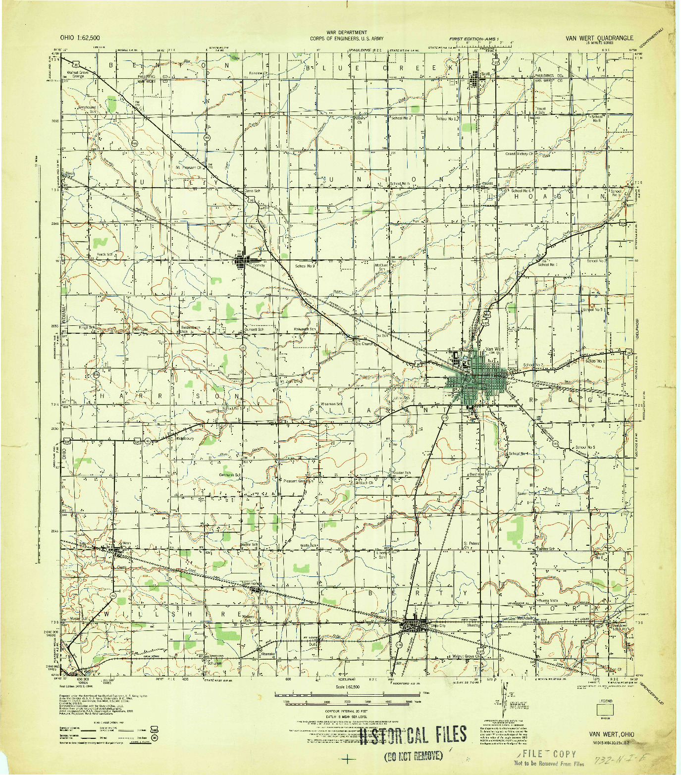 USGS 1:62500-SCALE QUADRANGLE FOR VAN WERT, OH 1944