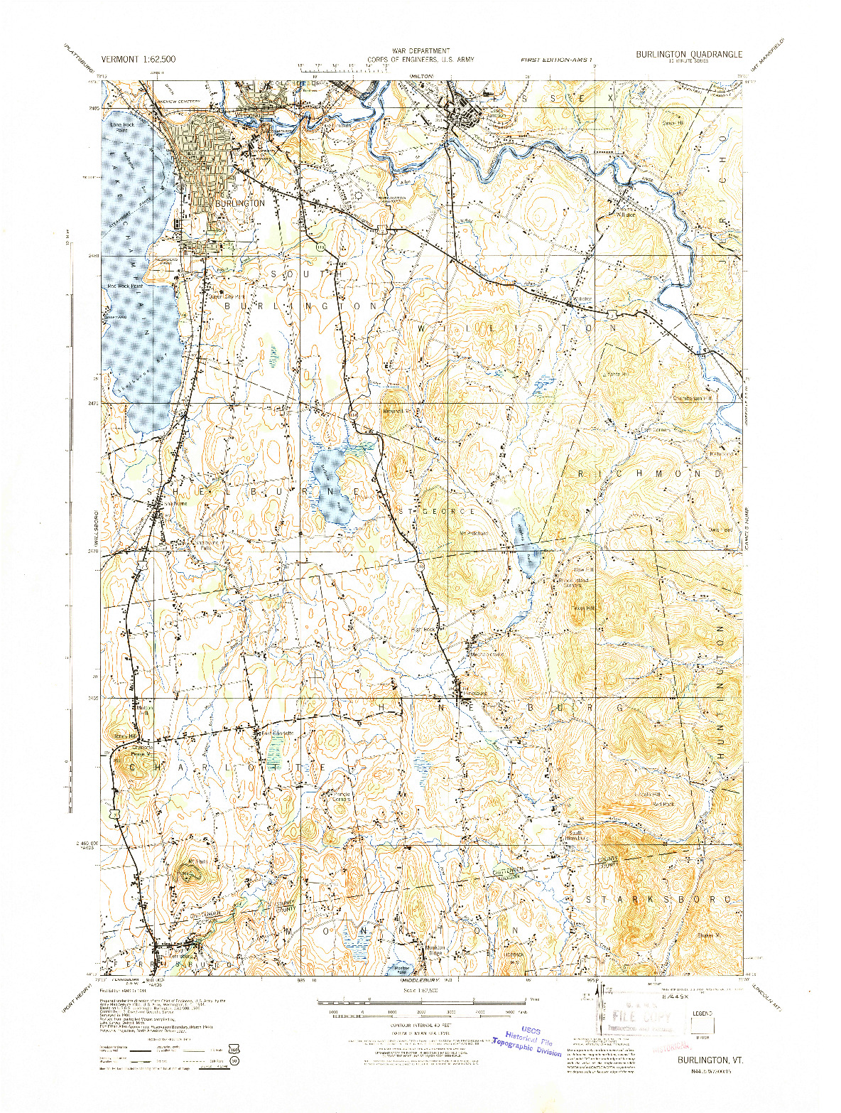 USGS 1:62500-SCALE QUADRANGLE FOR BURLINGTON, VT 1944
