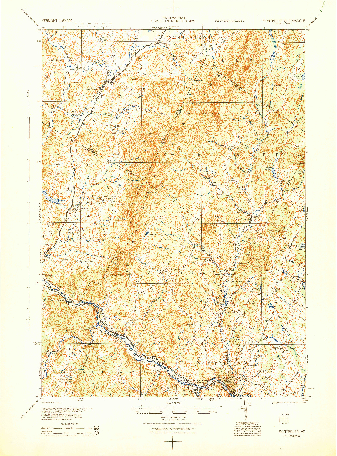 USGS 1:62500-SCALE QUADRANGLE FOR MONTPELIER, VT 1944