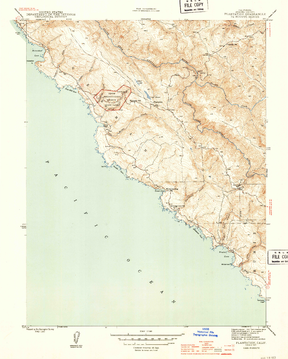 USGS 1:31680-SCALE QUADRANGLE FOR PLANTATION, CA 1944