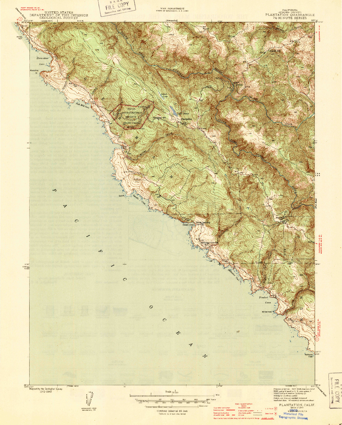 USGS 1:31680-SCALE QUADRANGLE FOR PLANTATION, CA 1944