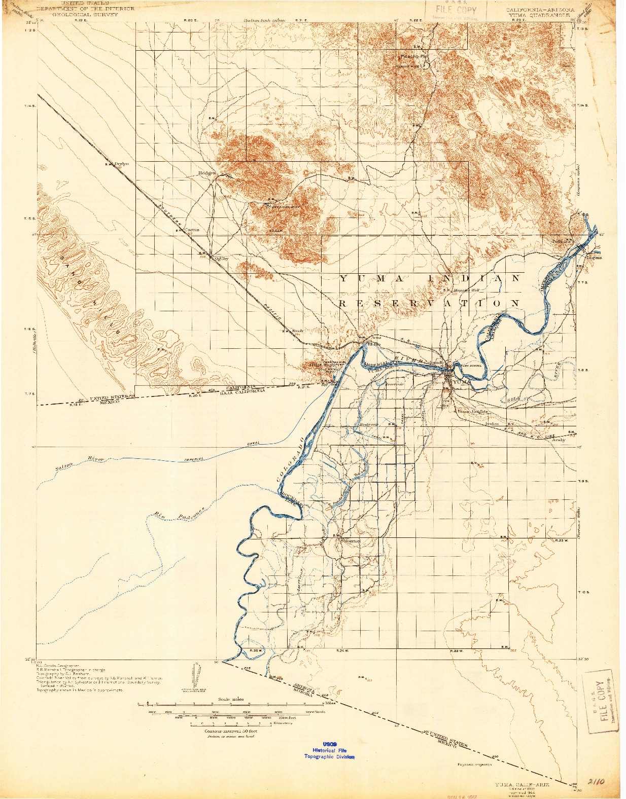 USGS 1:125000-SCALE QUADRANGLE FOR YUMA, CA 1905