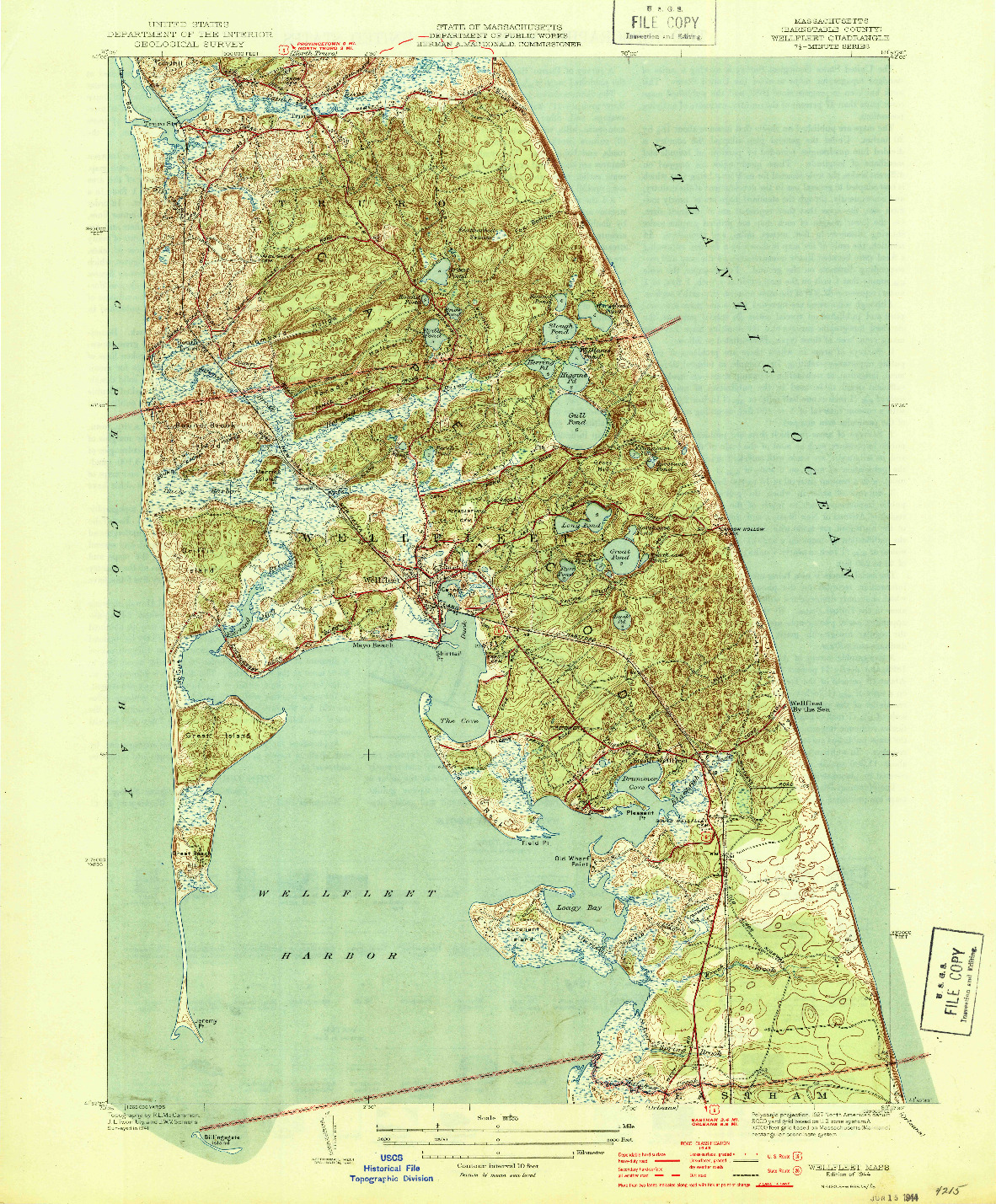 USGS 1:31680-SCALE QUADRANGLE FOR WELLFLEET, MA 1944