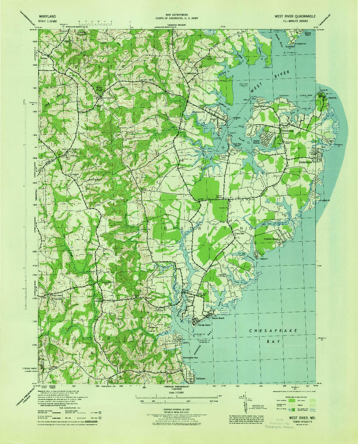 USGS 1:31680-SCALE QUADRANGLE FOR WEST RIVER, MD 1944