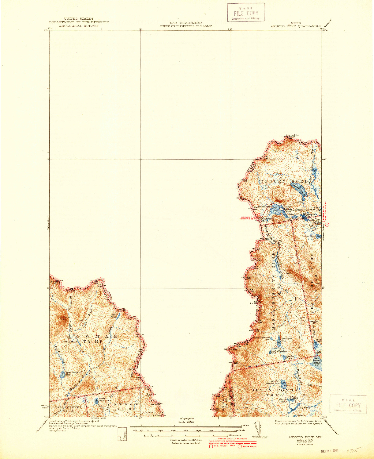 USGS 1:62500-SCALE QUADRANGLE FOR ARNOLD POND, ME 1935