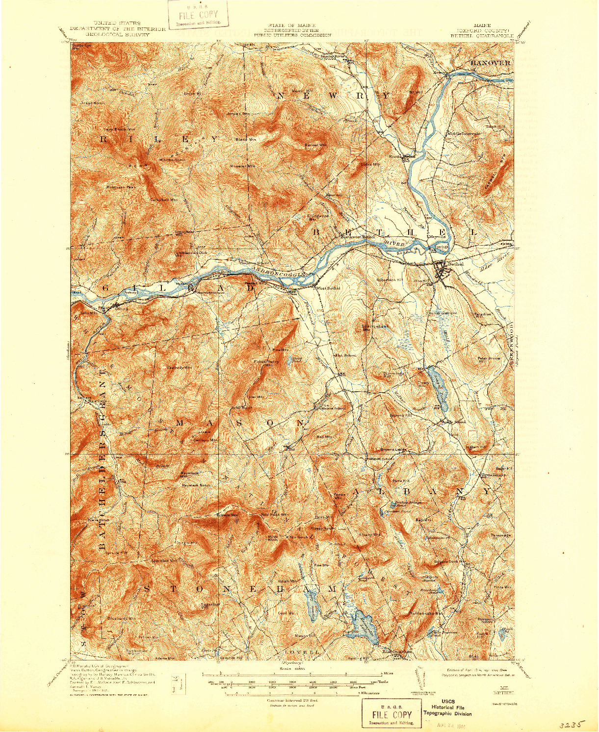 USGS 1:62500-SCALE QUADRANGLE FOR BETHEL, ME 1914