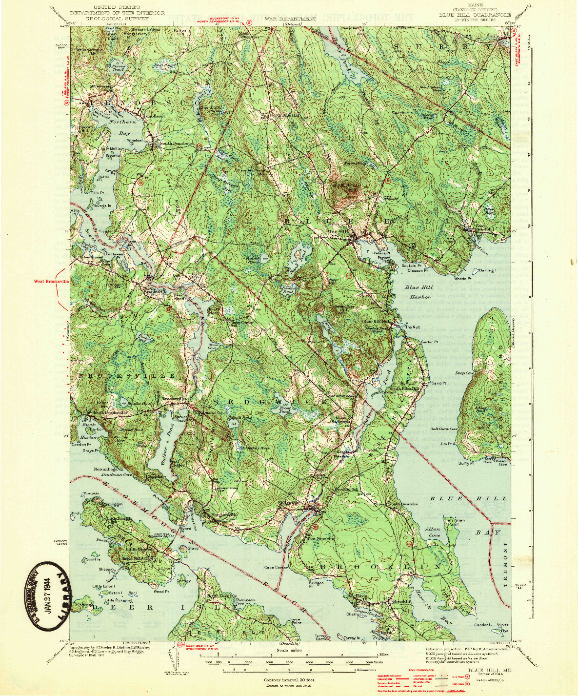 USGS 1:62500-SCALE QUADRANGLE FOR BLUE HILL, ME 1944