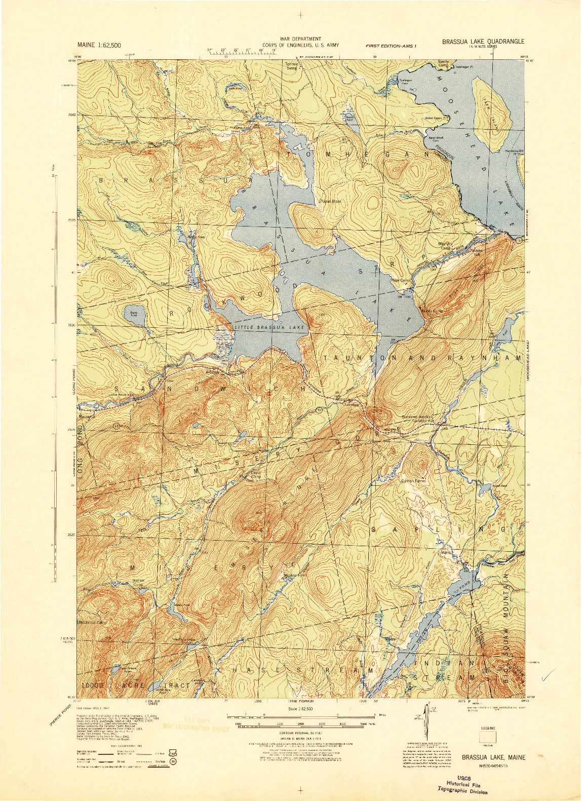 USGS 1:62500-SCALE QUADRANGLE FOR BRASSUA LAKE, ME 1944