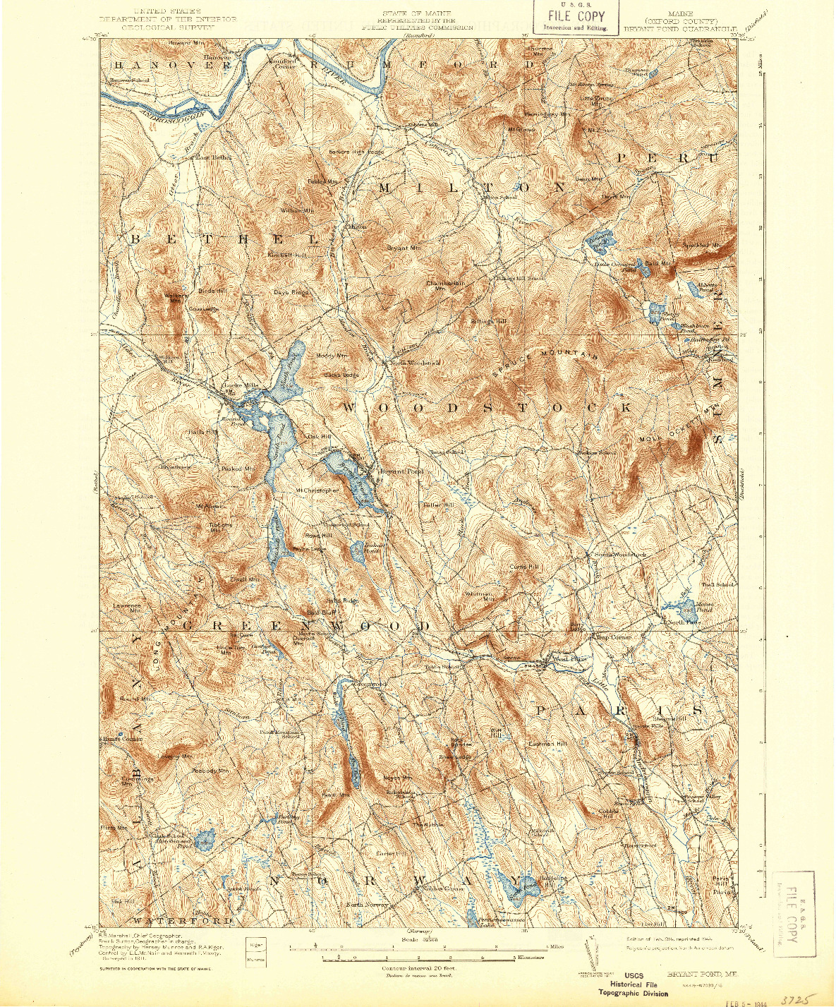 USGS 1:62500-SCALE QUADRANGLE FOR BRYANT POND, ME 1914