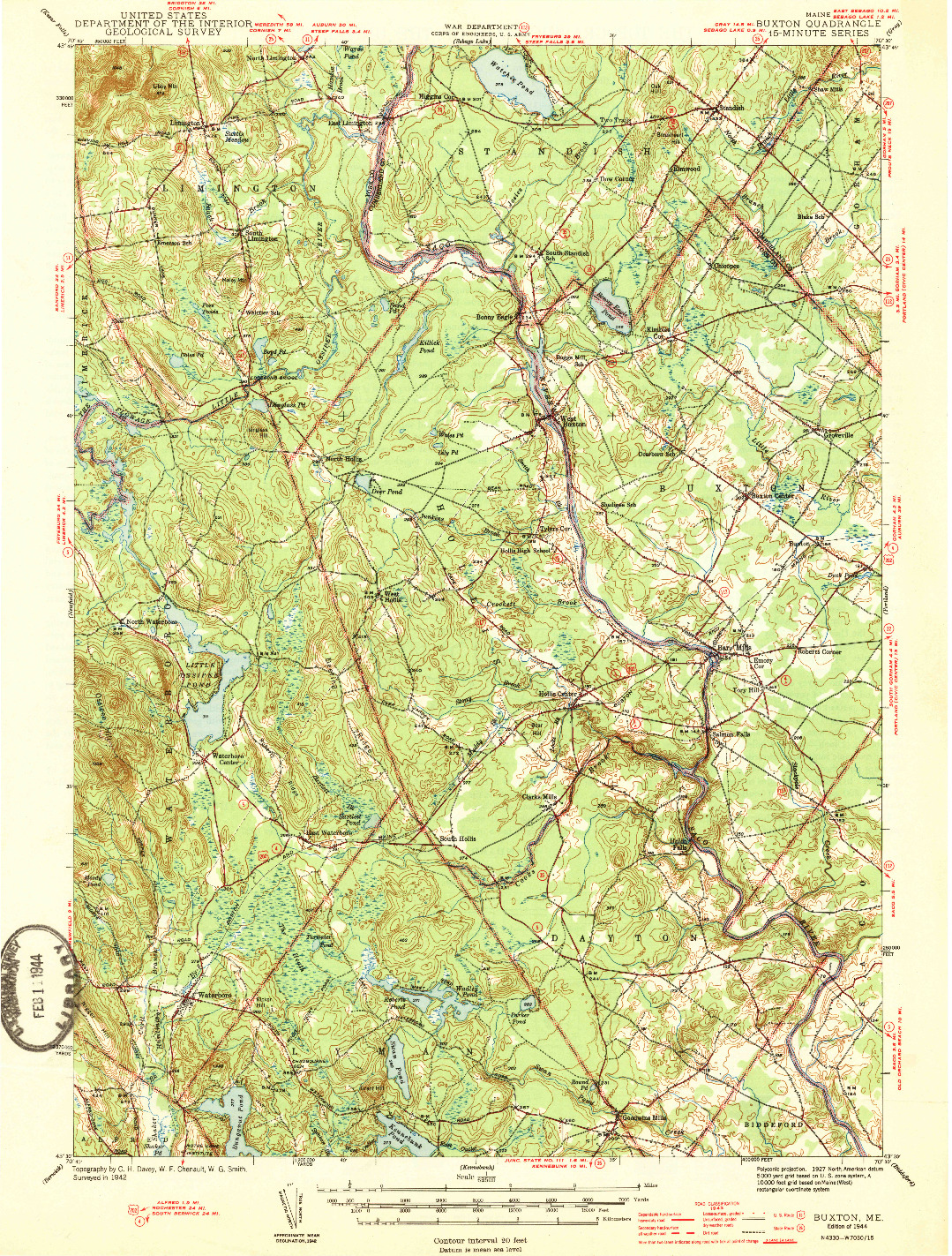 USGS 1:62500-SCALE QUADRANGLE FOR BUXTON, ME 1944