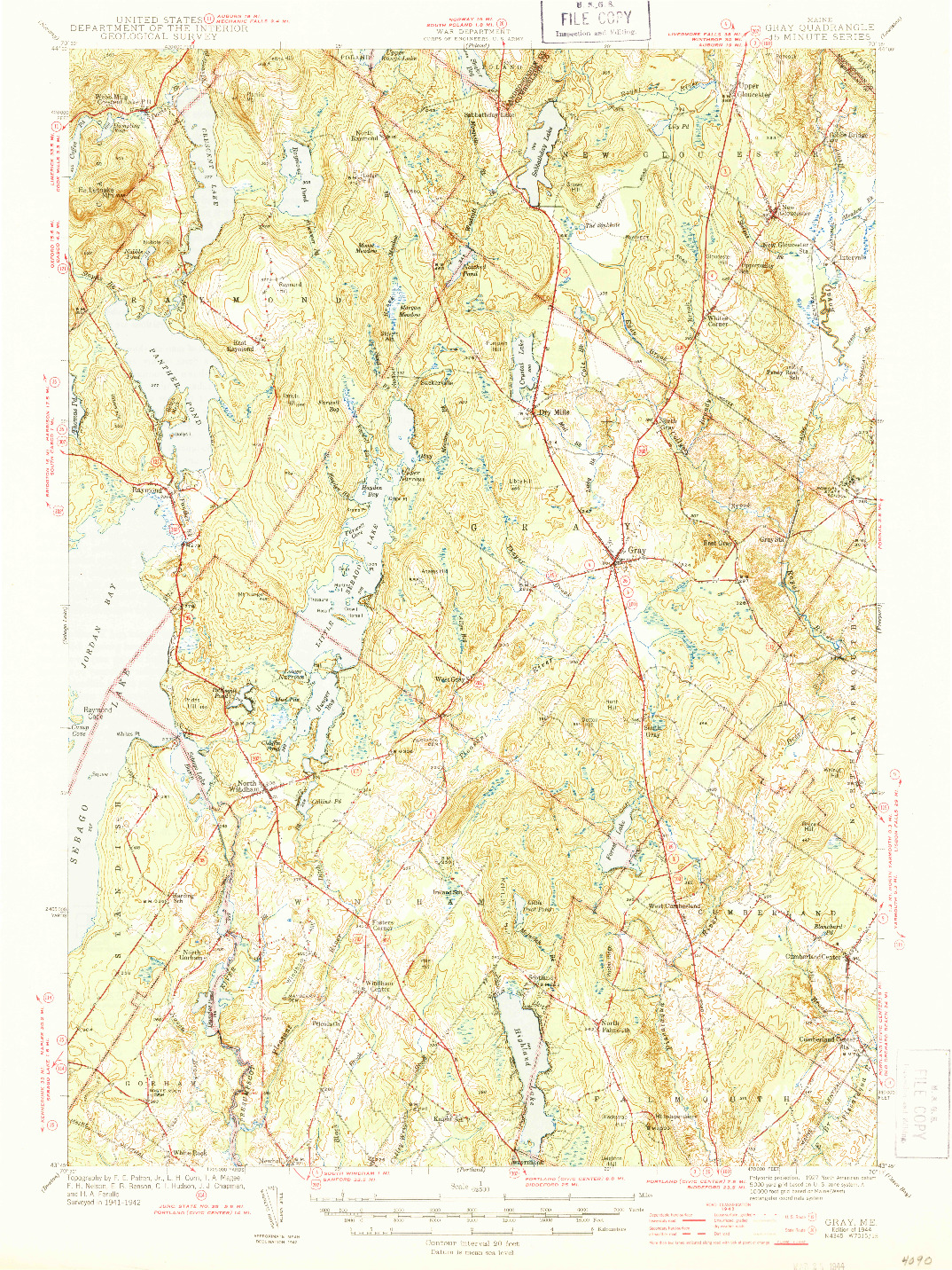 USGS 1:62500-SCALE QUADRANGLE FOR GRAY, ME 1944
