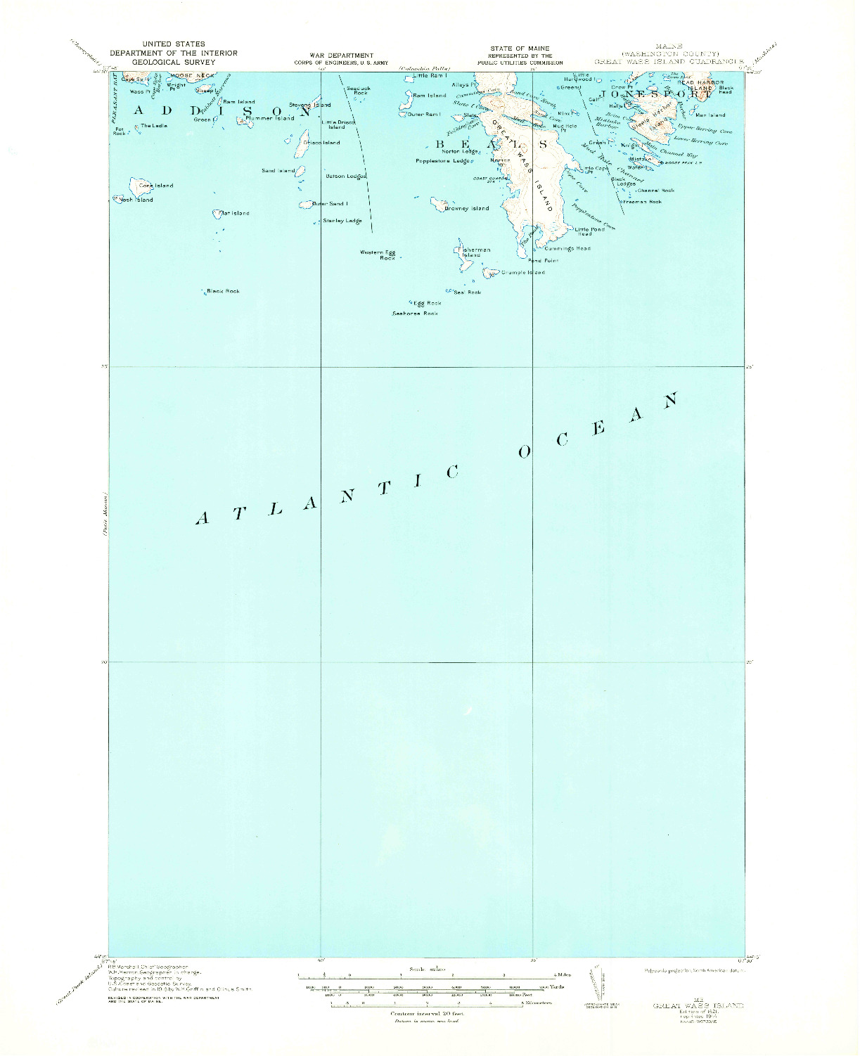 USGS 1:62500-SCALE QUADRANGLE FOR GREAT WASS ISLAND, ME 1921