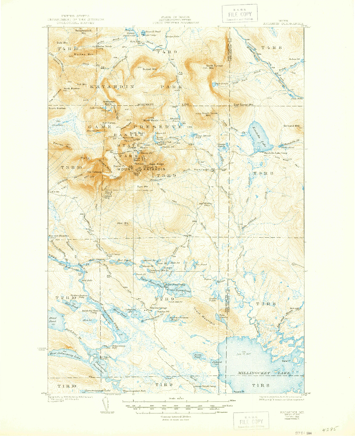 USGS 1:62500-SCALE QUADRANGLE FOR KATAHDIN, ME 1930