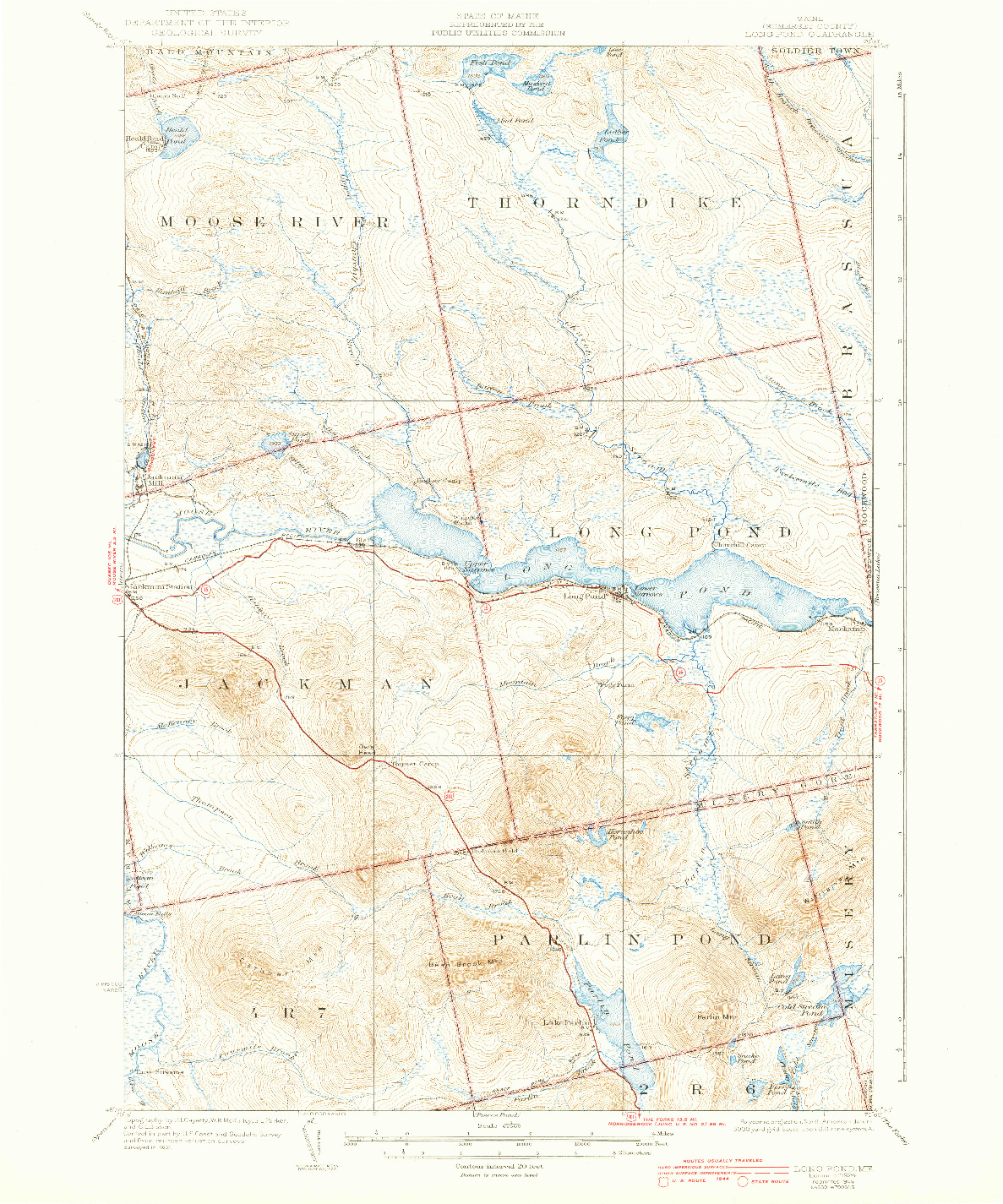 USGS 1:62500-SCALE QUADRANGLE FOR LONG POND, ME 1924