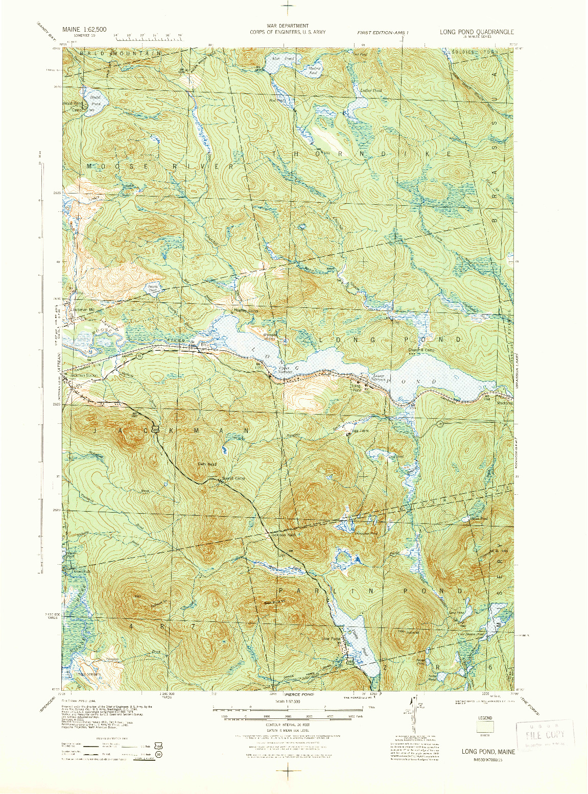 USGS 1:62500-SCALE QUADRANGLE FOR LONG POND, ME 1944