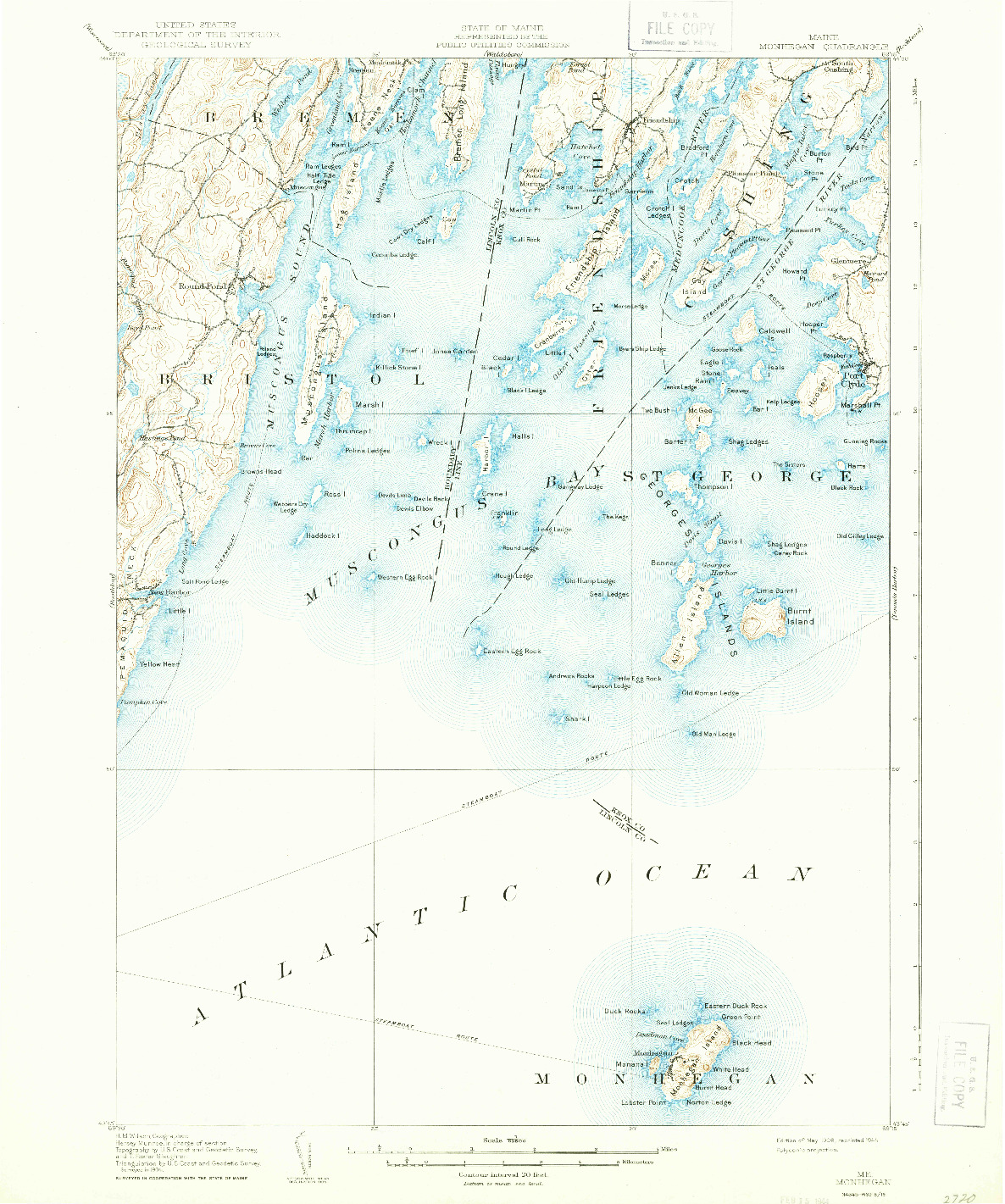 USGS 1:62500-SCALE QUADRANGLE FOR MONHEGAN, ME 1906