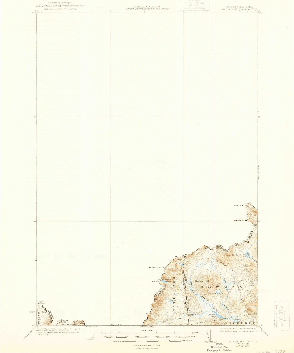 USGS 1:62500-SCALE QUADRANGLE FOR MOOSE BOG, ME 1931