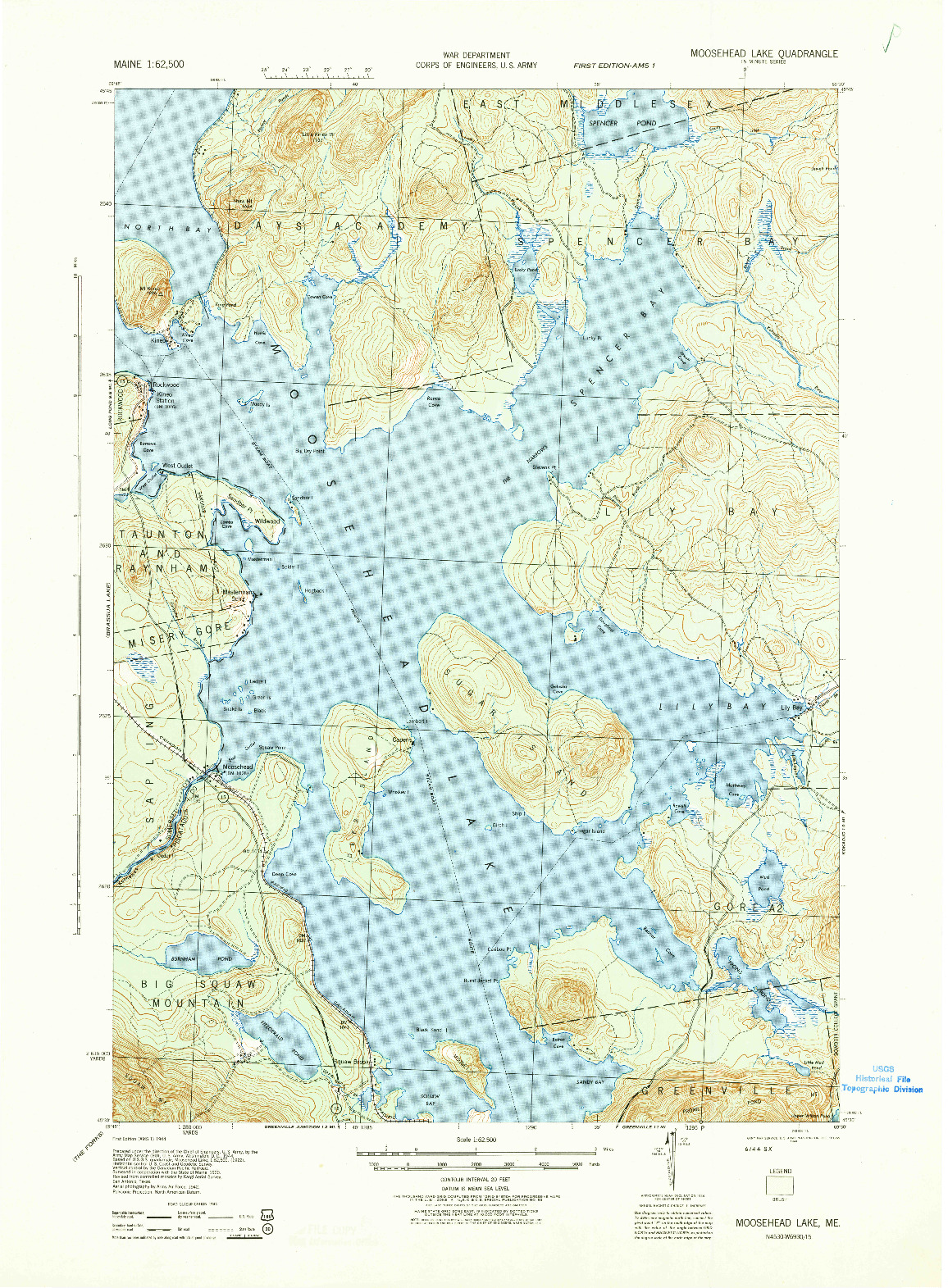 USGS 1:62500-SCALE QUADRANGLE FOR MOOSEHEAD LAKE, ME 1944