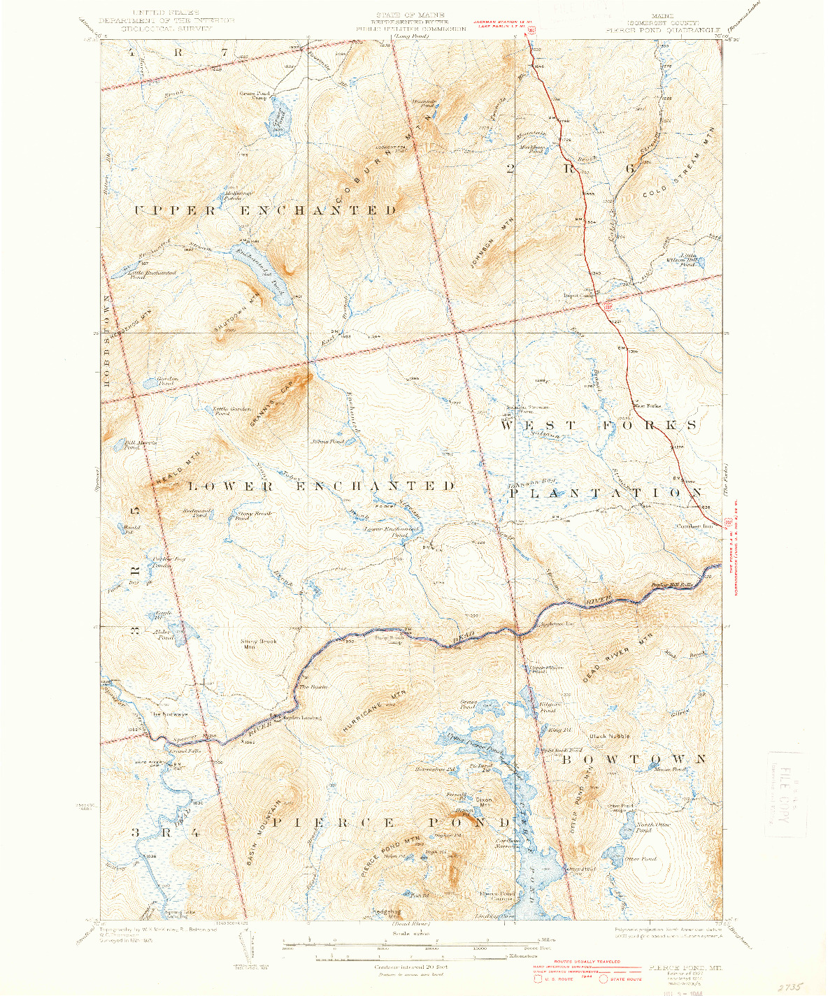 USGS 1:62500-SCALE QUADRANGLE FOR PIERCE POND, ME 1927