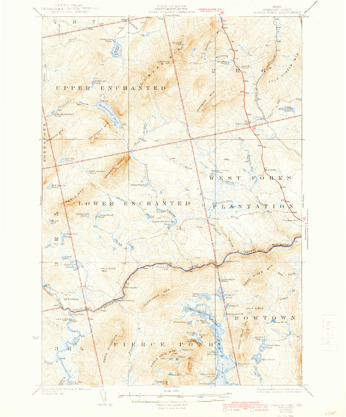 USGS 1:62500-SCALE QUADRANGLE FOR PIERCE POND, ME 1927