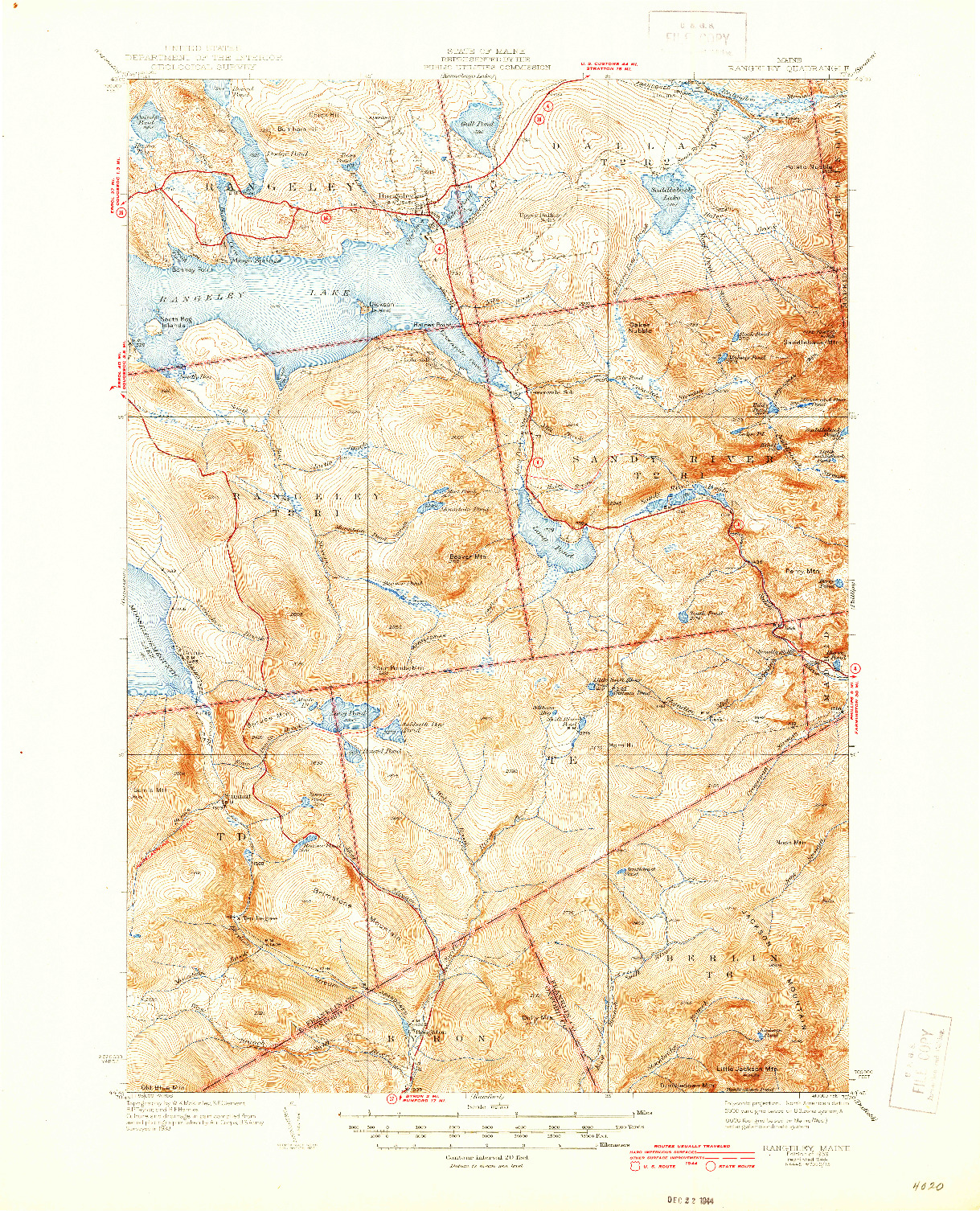 USGS 1:62500-SCALE QUADRANGLE FOR RANGELEY, ME 1939