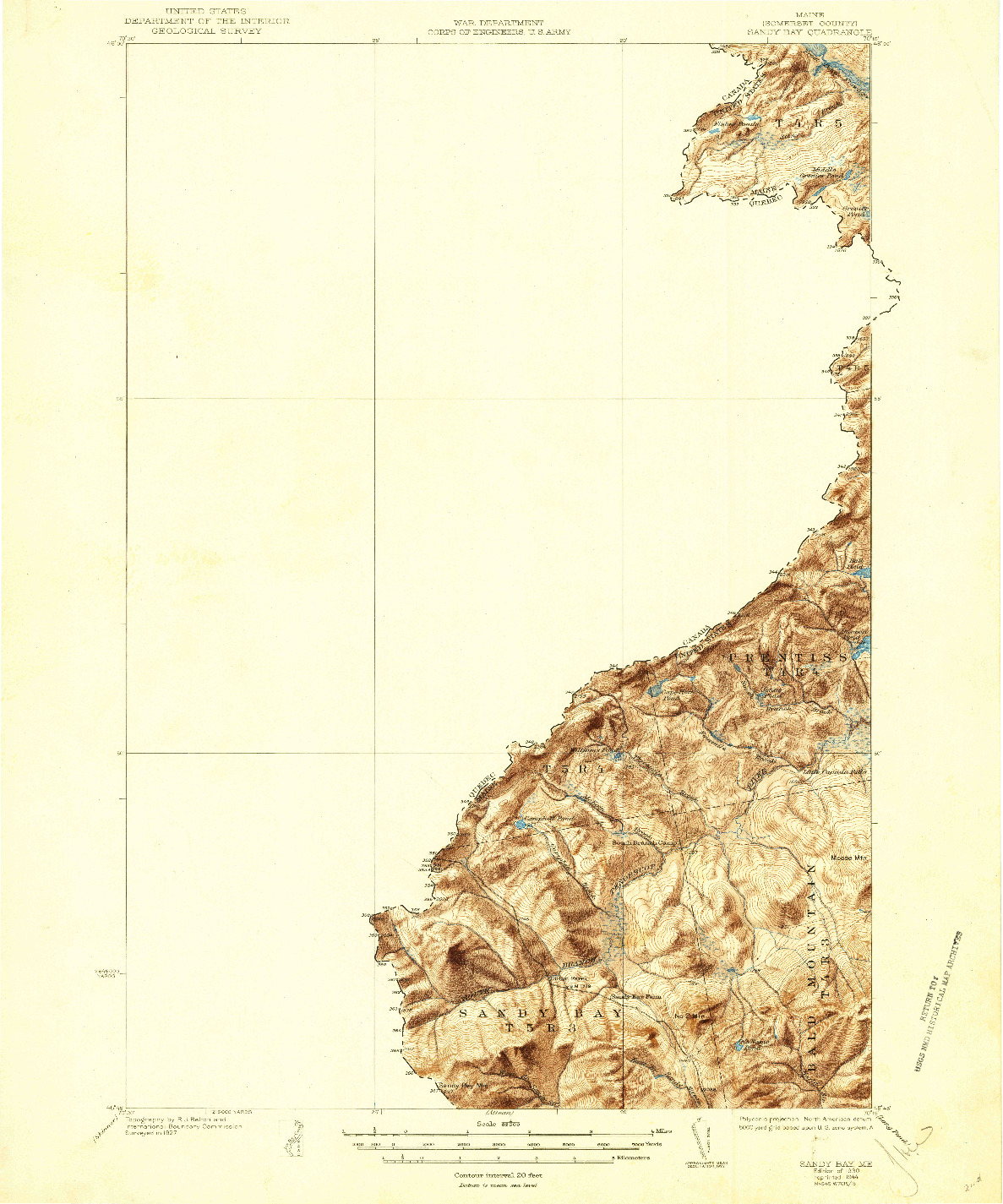 USGS 1:62500-SCALE QUADRANGLE FOR SANDY BAY, ME 1930