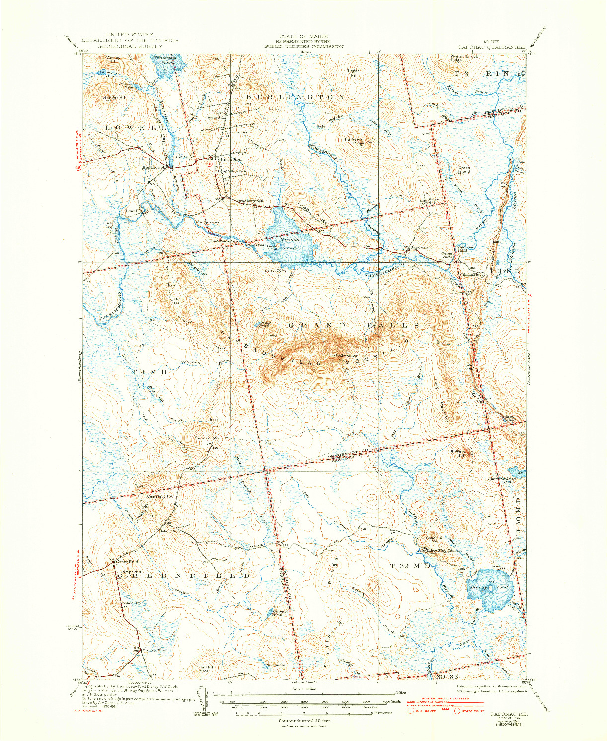 USGS 1:62500-SCALE QUADRANGLE FOR SAPONAC, ME 1934