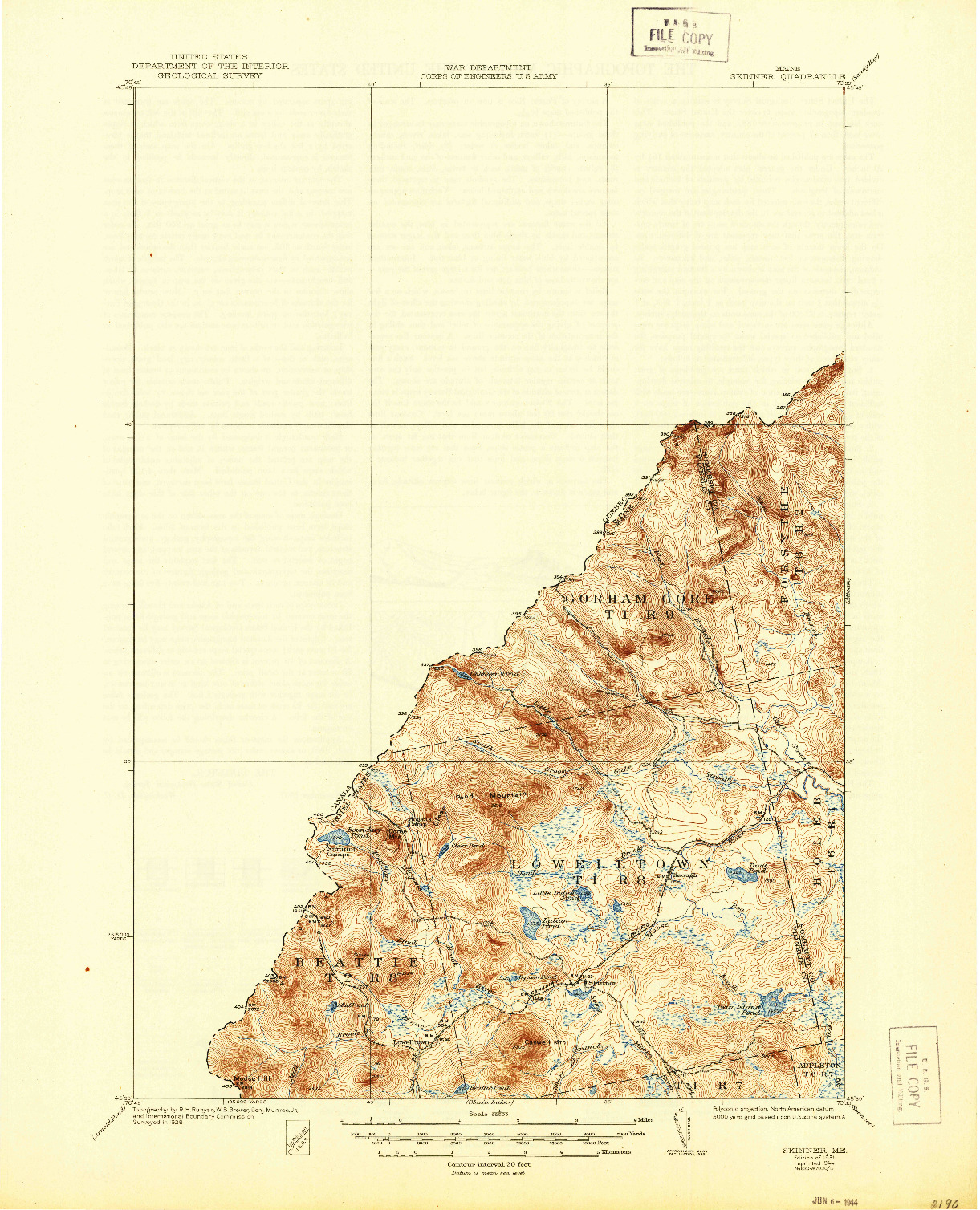 USGS 1:62500-SCALE QUADRANGLE FOR SKINNER, ME 1931